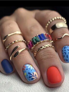 Blue & Orange Patterned Press-On Nails - Unbranded